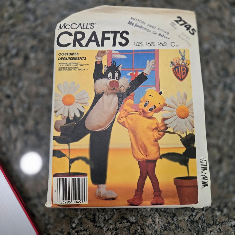 Vintage 1986 McCall's 2745 Sylvester Tweety Bird Costume Sewing Pattern Large